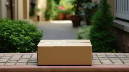 Door package parcel box standing near front door doorstep wallpaper background