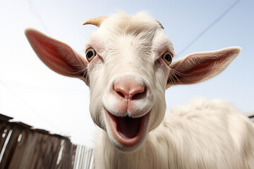 Portrait of a goat showing the tongue - obrazy, fototapety, plakaty
