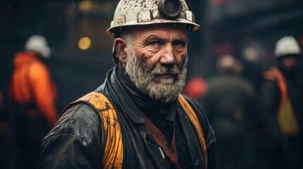 Obraz premium Hard working miners working underground mineral factory wallpaper background