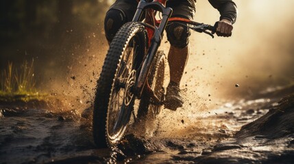 Mountain forest biker ride on sport bicycle wallpaper background
