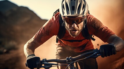 Mountain forest biker ride on sport bicycle wallpaper background
