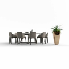 Fototapeta premium a table and chairs with a potted plant on the side