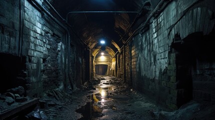 Fototapeta na wymiar Urban abandoned dark tunnel dirty mine subway railway station wallpaper background