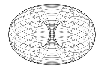 Wire-frame of a ring torus, also donut or doughnut. In geometry, a surface of revolution generated by revolving a circle in 3D space one full revolution about an axis that is coplanar with the circle. - obrazy, fototapety, plakaty