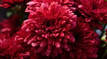 Red chrysanthemum flowers with water drops on petals