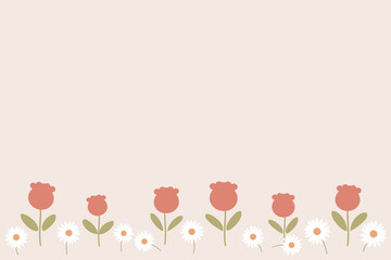 Red tulip and cute daisy flower vector illustration. 
