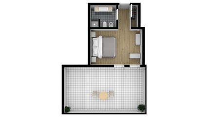 Plan floor apartments set. One, two bedroom apartment. Interior design elements bedroom, bathroom with symbols furniture. Vector architecture 2D floor plan.