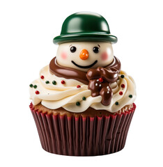 Snowman cupcake christmas cake muffin xmas winter isolated on transparent background. cutout, PNG file. for product presentation. banner, poster, card, t shirt, sticker