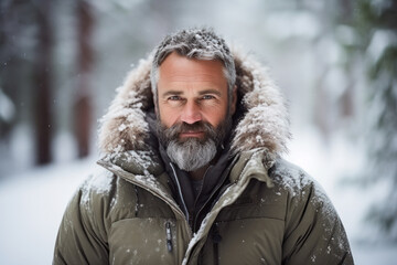 Fototapeta premium portrait of a man in winter created with Generative AI technology