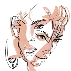 Art illustration portrait of beautiful girls women close-up graphics superimposed on each other. High quality photo