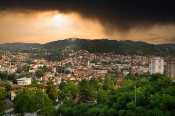 Beautiful view of the Tuzla City at sunset