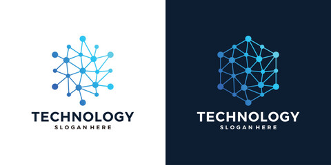 Innovate technology startup logo design with abstract dot, molecule and network Internet system graphic design vector illustration. Symbol, icon, creative.