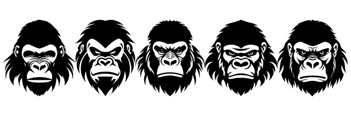 Gorilla ape silhouettes set, large pack of vector silhouette design, isolated white background
