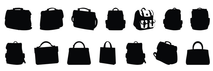 Bag silhouettes set, large pack of vector silhouette design, isolated white background