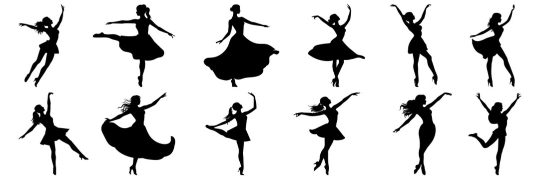 Dancer music silhouettes set, large pack of vector silhouette design, isolated white background