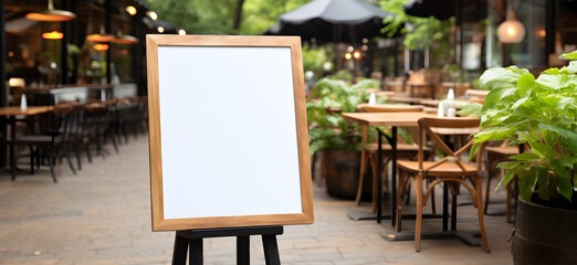 Mockup white blank chalkboard menu outside of store, restaurant or coffee shop - obrazy, fototapety, plakaty