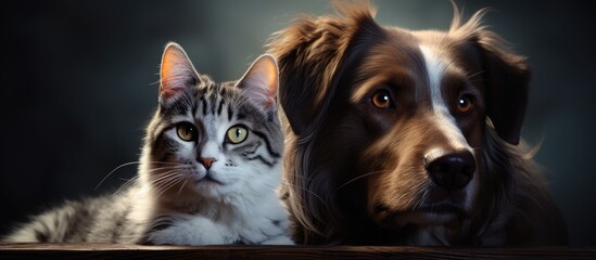 In the background of a beautiful portrait the captivating eyes of a feline and a canine animal reflect the safety care and treatment they receive at the animal hospital making them both bel