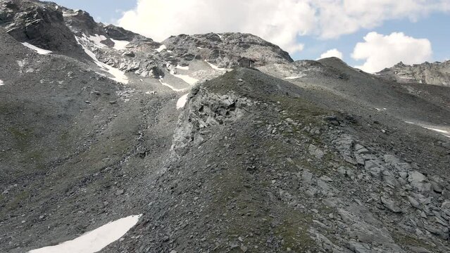 Drone aerial approaching of Bivacco Cecchini Val Loga Italian Alps