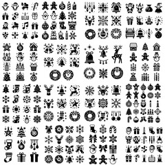 Christmas party black and white icons set