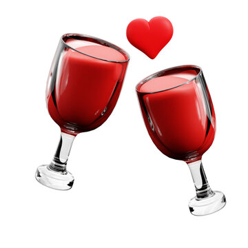 two glasses of champagne toasting for celebrate happy wedding party event 3d icon illustration design