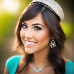 Naklejka premium Mujer joven con un sombrero sonriendo 