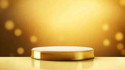 yellow stage in shape of a podium with spotlight minimalist and glossy for presenting product presentations