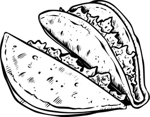 outline illustration of taco for coloring page