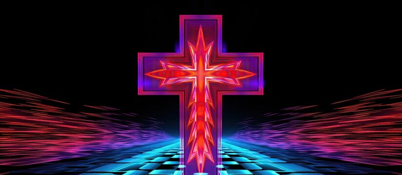 Colorful hologram cross drawing style background. AI generated image