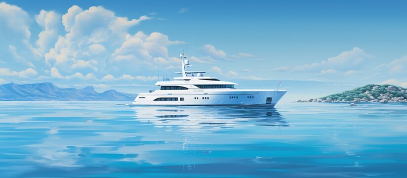 Luxury motor yacht on the deep ocean at sunny day. AI generated image