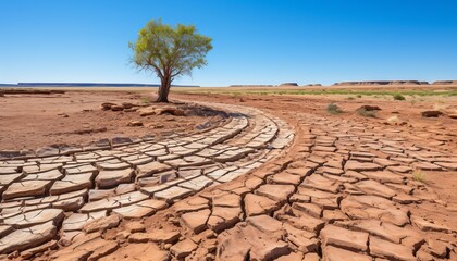 Fototapeta premium Droughts impact dead trees on cracked earth, symbolizing climate changes alarming effects.