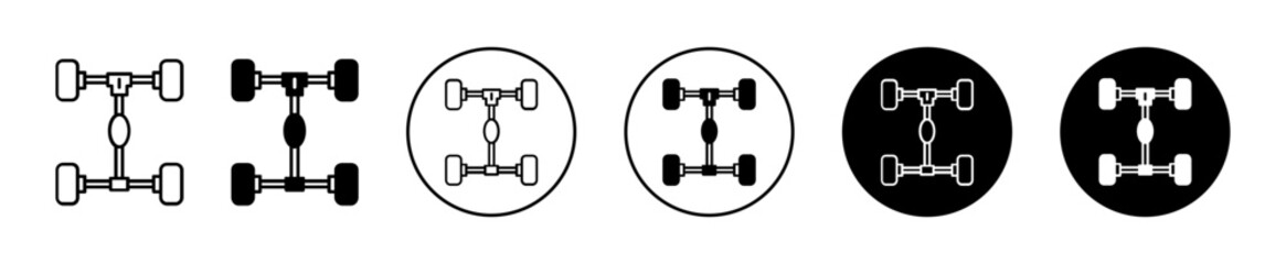 car axle icon set. rear wheel propeller shaft vector symbol. truck transmission axis sign in black filled and outlined style. - obrazy, fototapety, plakaty