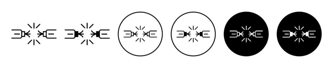 Broken Wire icon set. electric cable short circuit vector symbol in black filled and outlined style.
