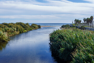 Mouth and delta of the Besós river in Sant Adría del Besós, Barcelona, Spain.