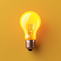 3d cartoon style minimal yellow light bulb icon. Symbol of idea, strategy, and solution. Concept illustration.