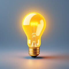 3d cartoon style minimal yellow light bulb icon. Symbol of idea, strategy, and solution. Concept illustration.