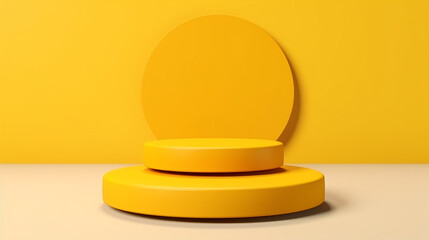 Yellow colour minimal concept double cylinder pedestal or podium for product showcase display on empty background. Made with generative ai