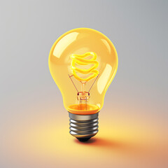 3d cartoon style minimal yellow light bulb icon. Symbol of idea, strategy, and solution. Concept illustration.
