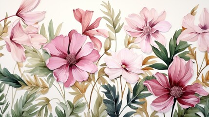 watercolor flowers backgrounds. illustrations in the style of handmade watercolors on a white background, generative artificial intelligence