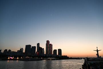 Beautiful sunset over the city at Han River, Seoul.