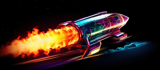 3d rocket space colorful holographic in dark background. AI generated image