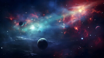 Obraz na płótnie Canvas Planets and galaxy, science fiction wallpaper. Beauty of deep space,AI