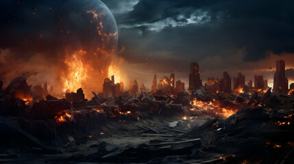 Naklejka premium Earth apocalypse, end of the time planets,AI