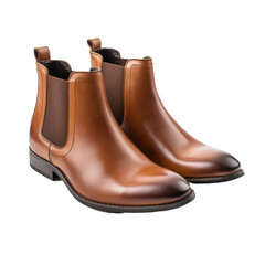  Pair of classic elegant brown chelsea boots isolated on white backround. 