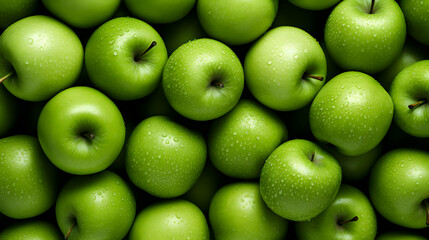 Fresh Green Apple Raw fruit and vegetable backgrounds overhead perspective,Generative Ai.