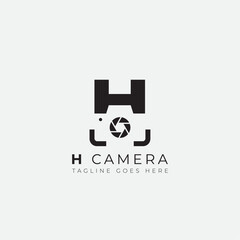 Letter H plus Camera logo design icon simple and clean