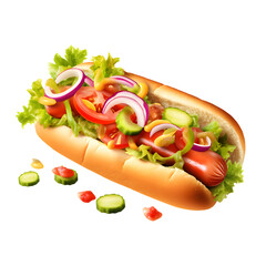 Delicious hot dog with fresh vegetables