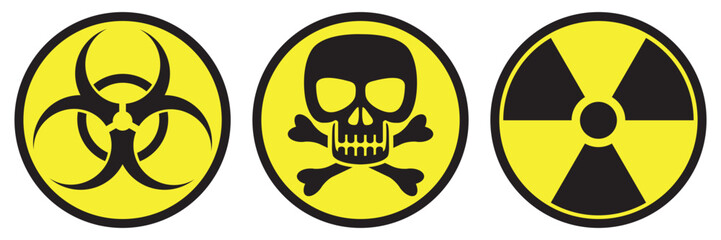 Danger grunge vector sign. Radiation sign, biological sign, poison sign. Warning sign on white background.