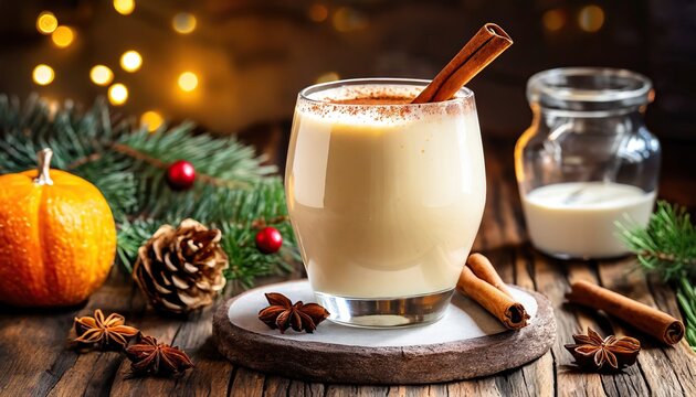 Eggnog in a glass, fall winter season, Christmas beverage