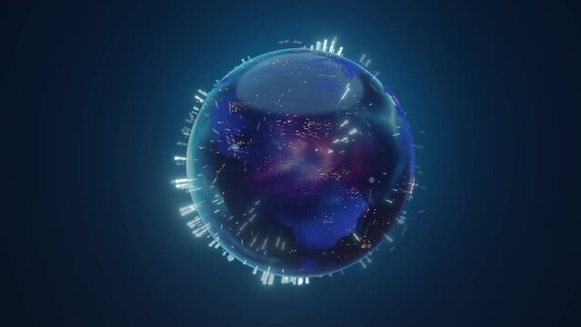 4K resolution, Tech Earth Globalization networking, orange line lights transmit data, Transfer speed data internet, triangle digital data,Close up side, Seamless loop.