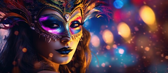 Attractive Woman With colorful Carnival masquerade Mask. AI generated image